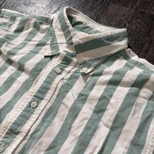 Spier & Mackay Oxford Shirt Mens 16/34 Green White Striped Slim Fit Button Down